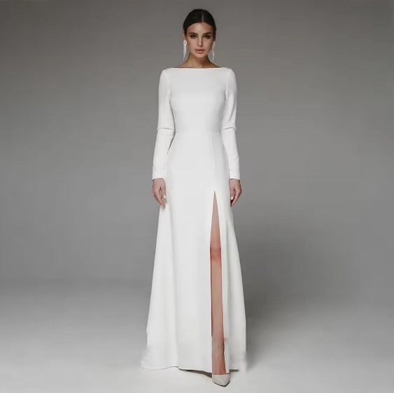 A Linie Langarm Brautkleid Deolinda mit Rückenausschnitt