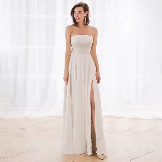  A Linie Schulterfreies Brautkleid Elke mit Sexy Schlitz