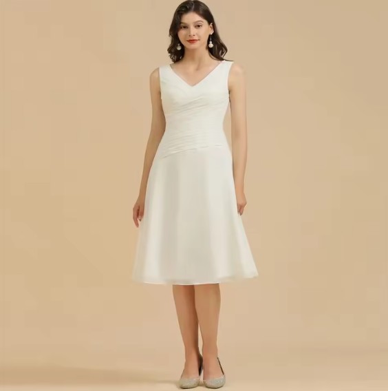 Schlichtes A Linie Standesamt Brautkleid Enrica Wadenlang Ärmellos
