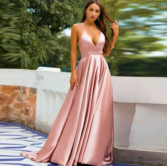 A Linie Satin Kleid Elfriede Elegant für Hochzeitsgäste in Altrosa