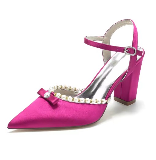 Blockabsatz Satin Perlen Brautschuhe Elna Pink