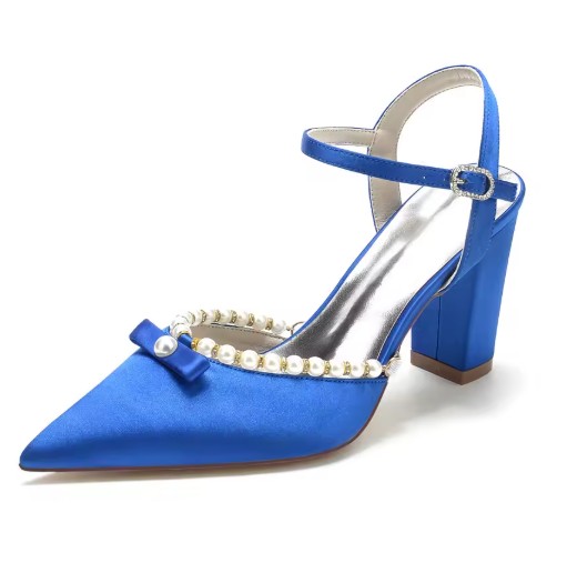 Blockabsatz Satin Perlen Brautschuhe Elna Blau
