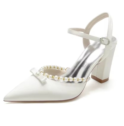 Blockabsatz Satin Perlen Brautschuhe Elna Elfenbein