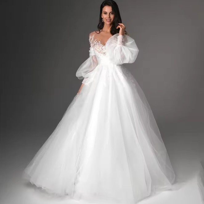 A Linie Brautkleid Emma mit Tüll und Spitze