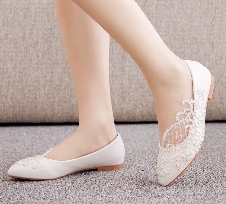 Braut Ballerina Eika Flache Hochzeitsschuhe mit Spitze