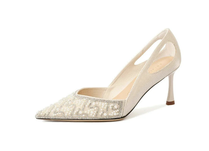 Strass Perlen Brautschuhe Aida Pumps mit Cut Out