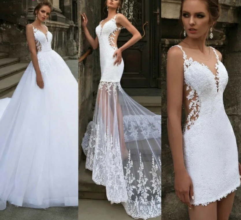3 in 1 Brautkleid Aleya mit Tüll Spitze und Schleppe