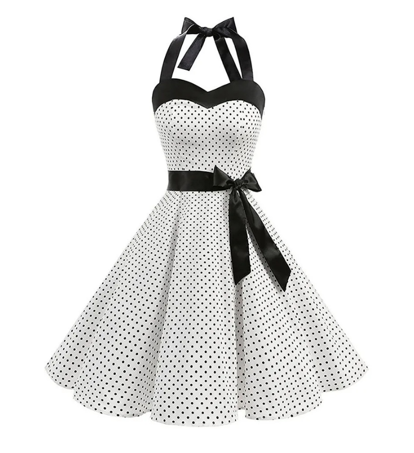 Neckholderträger Rockabilly Standesamtkleid Knielang in Schwarz Weiß