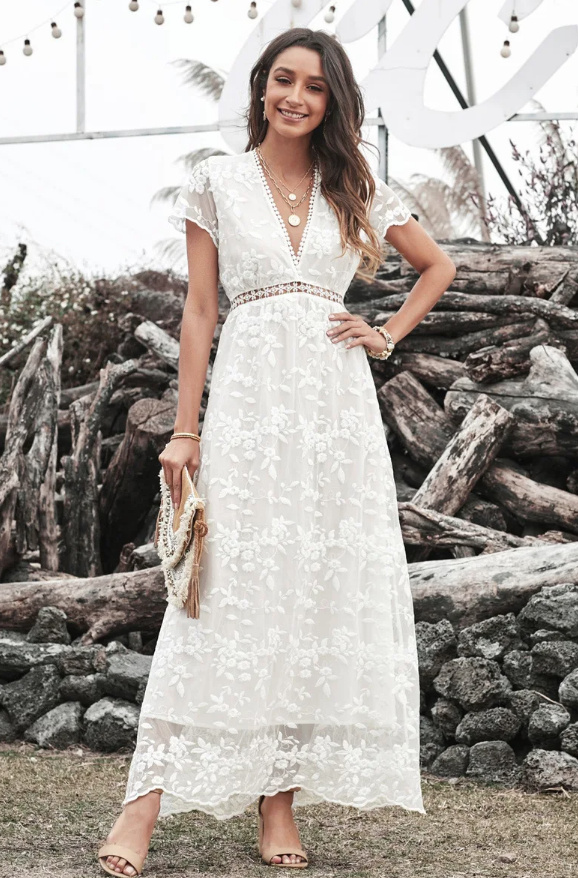 A Linie Boho Style Standesamtkleid Ann-Britt aus Spitze Knöchellang