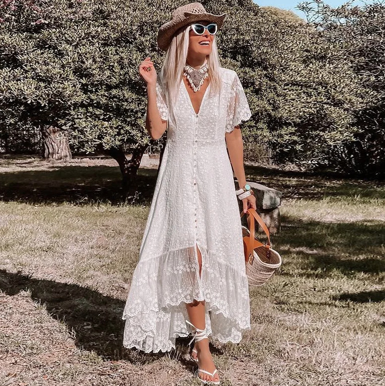 Vokuhila Boho Style Standesamtkleid Antje mit Ärmel und Spitze