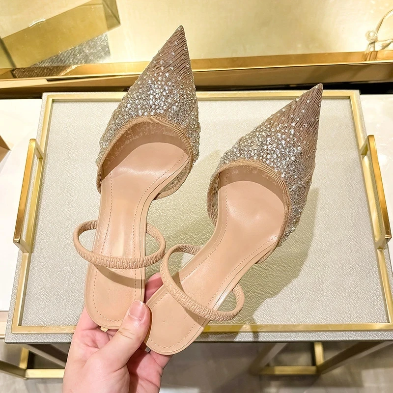Damen Perlen High Heels mit Glitzersteinen