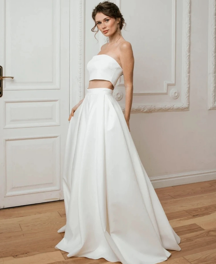 Zweiteiliges Bustie Satin Brautkleid Ajlin mit Rock