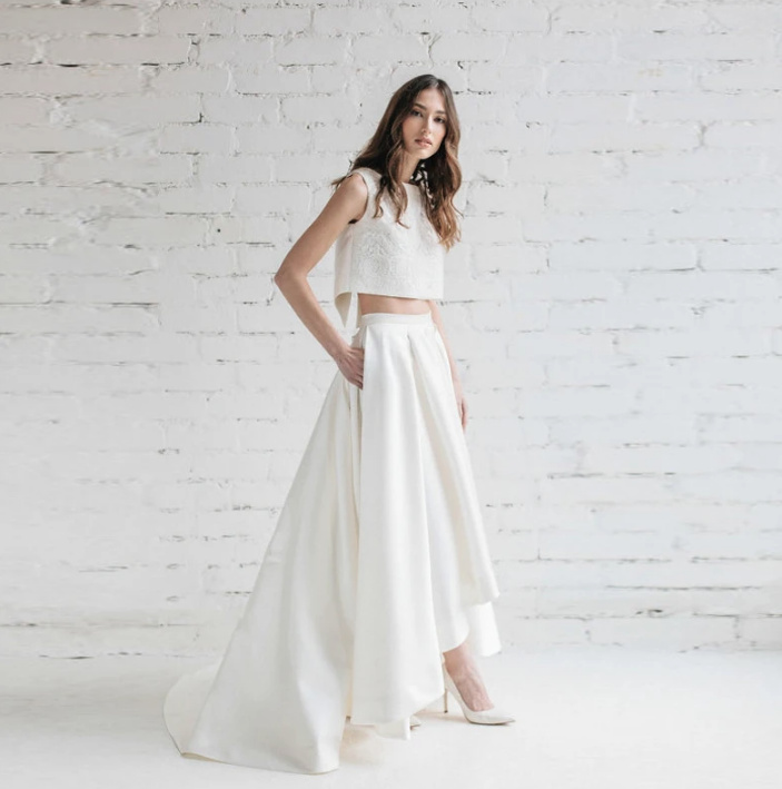 Zweiteiliges Vokuhila Brautkleid Amanda Shirt mit Vokuhila Rock im Set