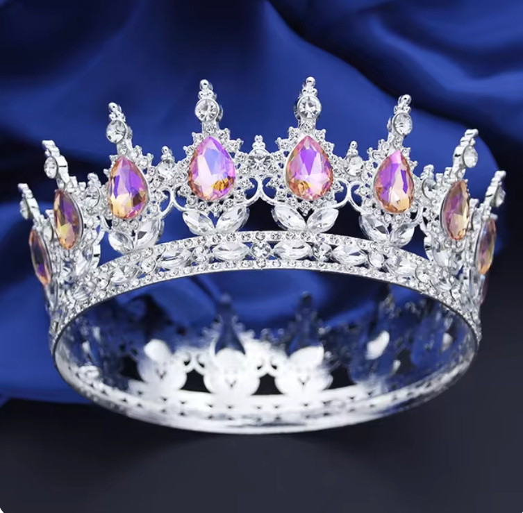 Barock Braut Krone Annelie Silber Pink