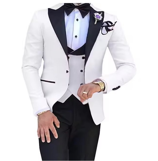 Hochzeitsanzug Aaron für den Bräutigam Weiß Schwarz Dreiteilig