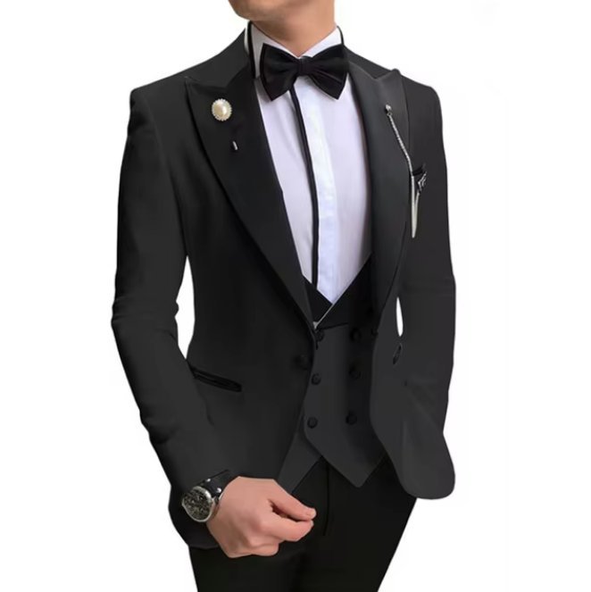 Hochzeitsanzug Aaron für den Bräutigam Schwarz Dreiteilig