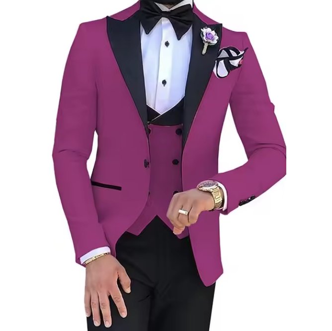 Hochzeitsanzug Aaron für den Bräutigam Fuchsia Schwarz Dreiteilig
