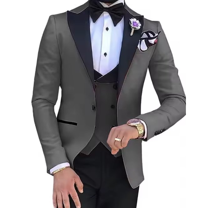 Hochzeitsanzug Aaron für den Bräutigam Grau Schwarz Dreiteilig