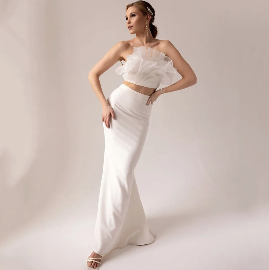Sexy Zweiteiliges Brautkleid Amaryllis mit Bleistift Rock Rückenfrei