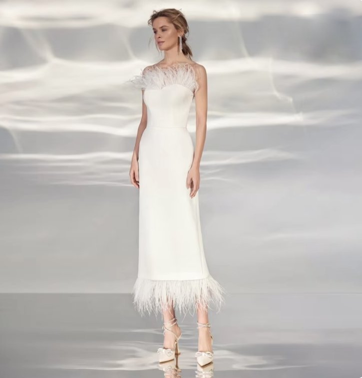 Schulterfreies I Linie Standesamtkleid Alani Knöchellang
