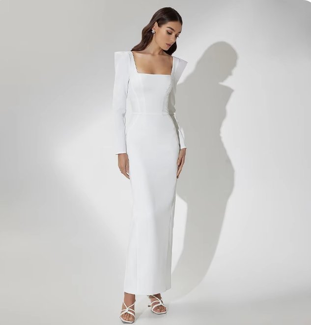 Modernes I Linie Langarm Brautkleid Amelia mit U Ausschnitt