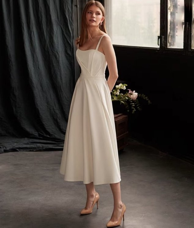 Spaghettiträger A Linie Standesamtkleid Angelina Wadenlang