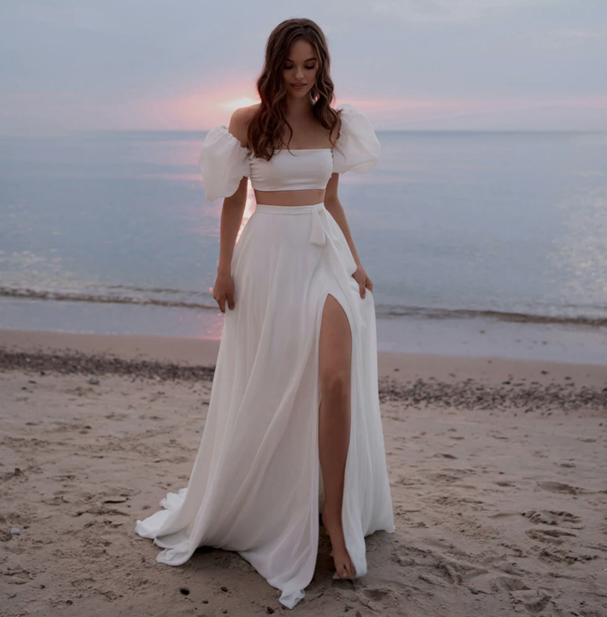 Boho Style Brautkleid Ameline Zweiteilig mit Cut Out und Puff Ärmel