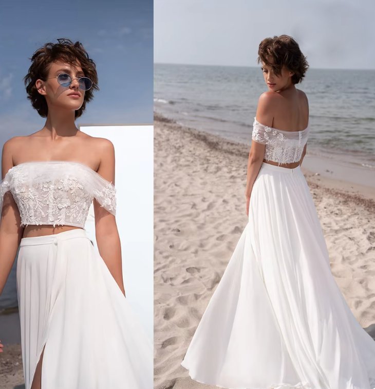 Schulterfreies Bustie Boho Brautkleid Anica Zweiteilig mit Spitze