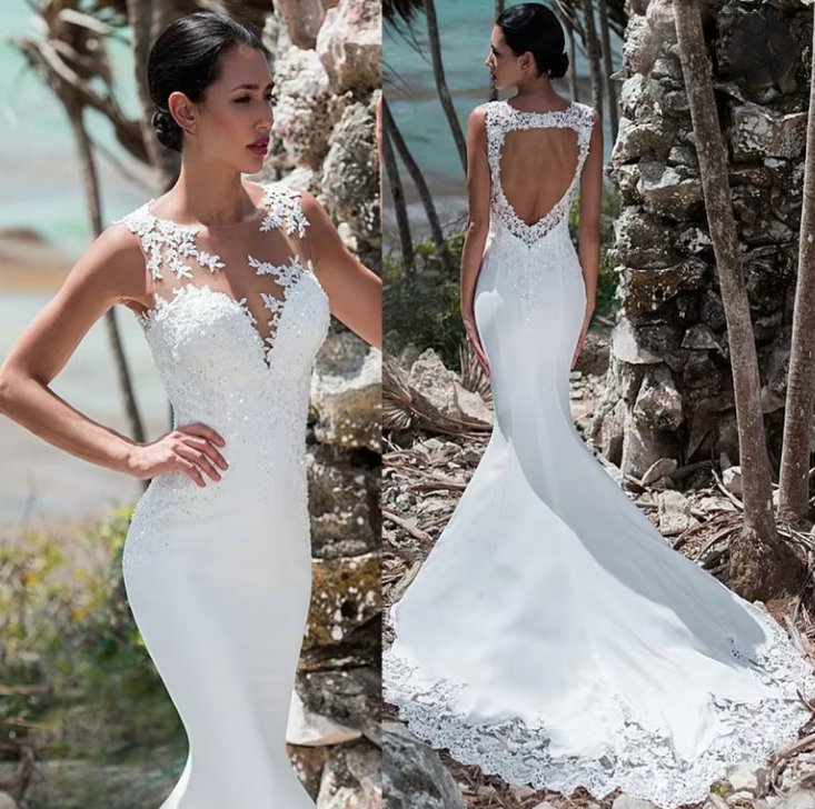 Meerjungfrau Brautkleid Benedicta mit Spitze und Rückenausschnitt