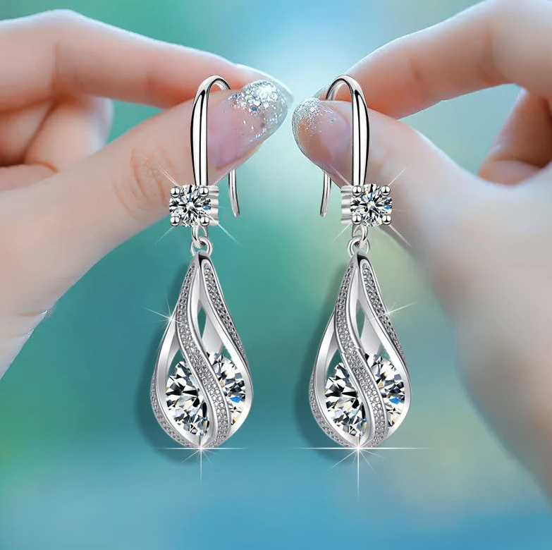 Silber Braut Ohrringe Bluebell Hängend mit Strass