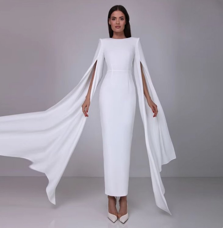 I Linie Satin Standesamtkleid Beatrix Knöchellang mit Flare Ärmel