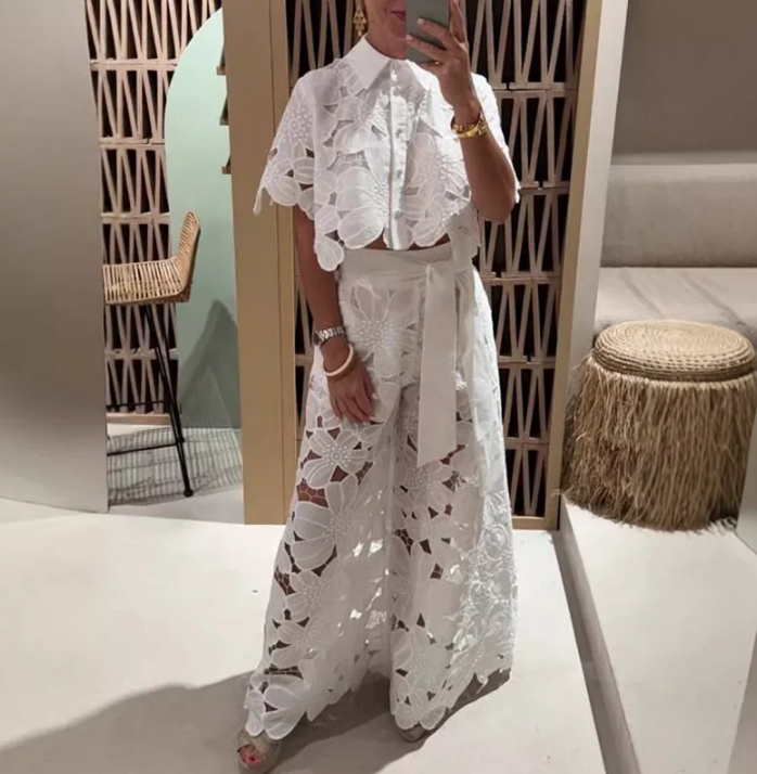Standesamt Outfit Benedikte für die Braut Plissee Hose mit Bluse im Set
