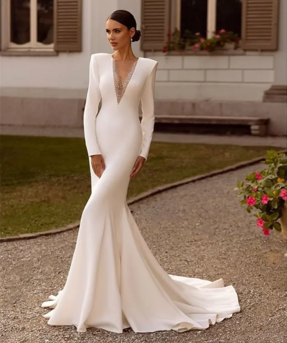 Meerjungfrauen Brautkleid Elegante mit V-Ausschnitt 