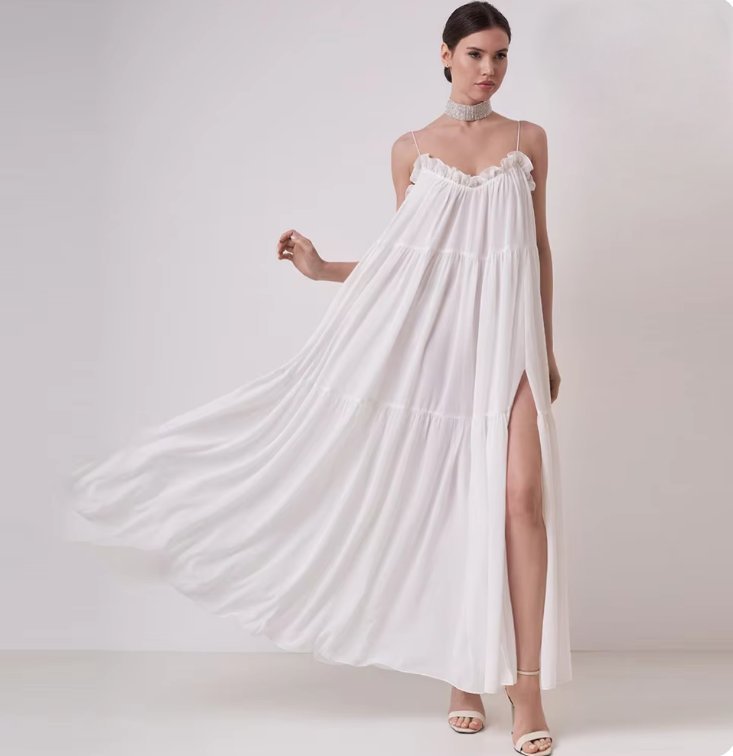 Hängerchen Style Spaghettiträger Standesamtkleid mit Schlitz