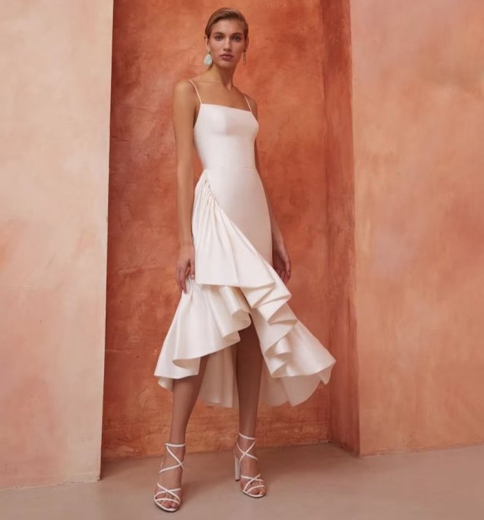 Spaghettiträger Meerjungfrau Standesamtkleid Wadenlang