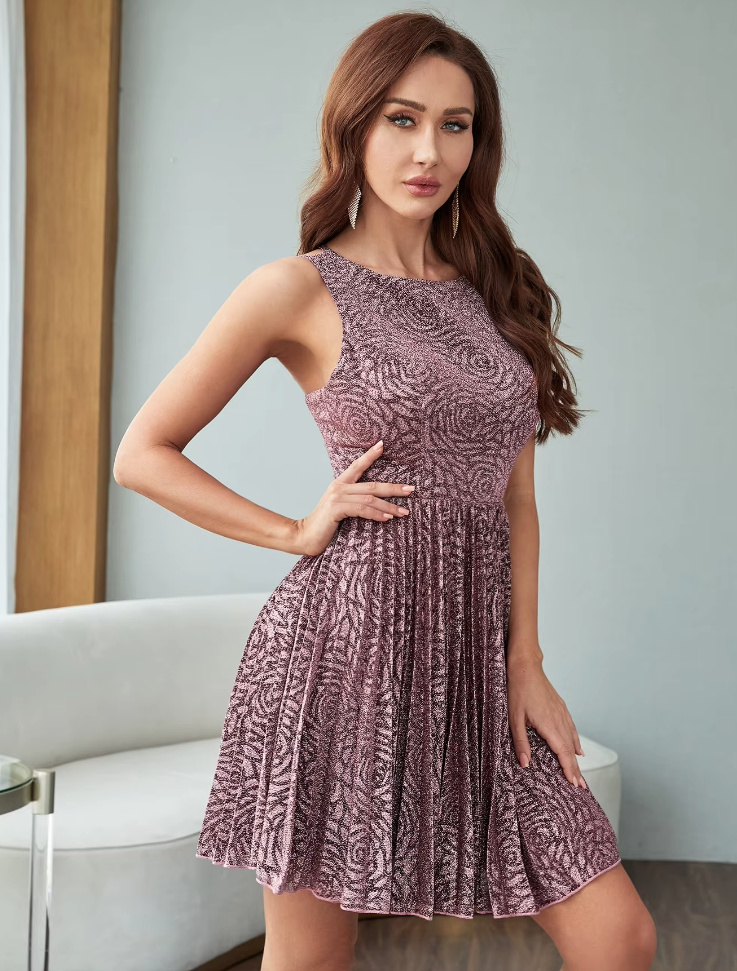 A Linie Mini Kleid Elegant für Hochzeitsgäste in Flieder mit Blumenmuster