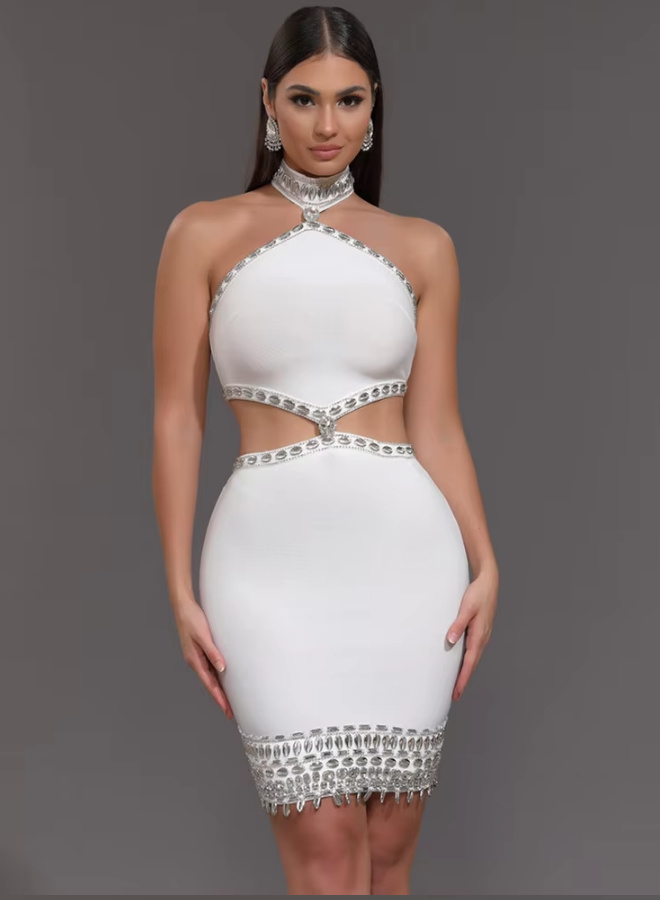 Sexy Cut Out Standesamtkleid Kurz mit Strass Applikationen