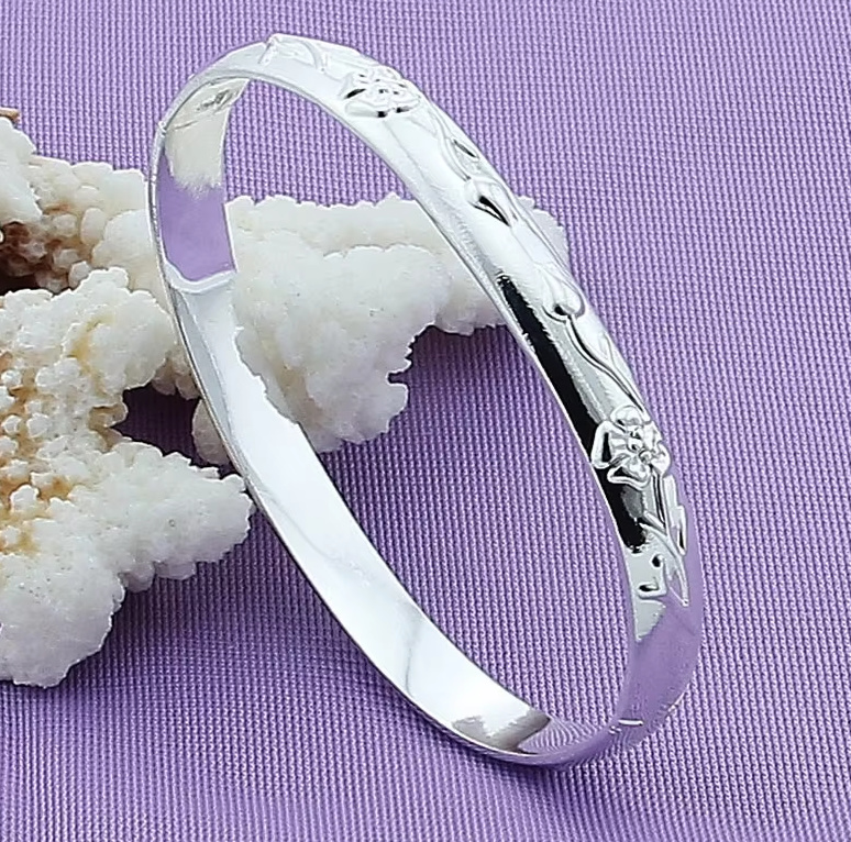 925 Sterling Silber Armband Armreif mit Rosen Set Birte