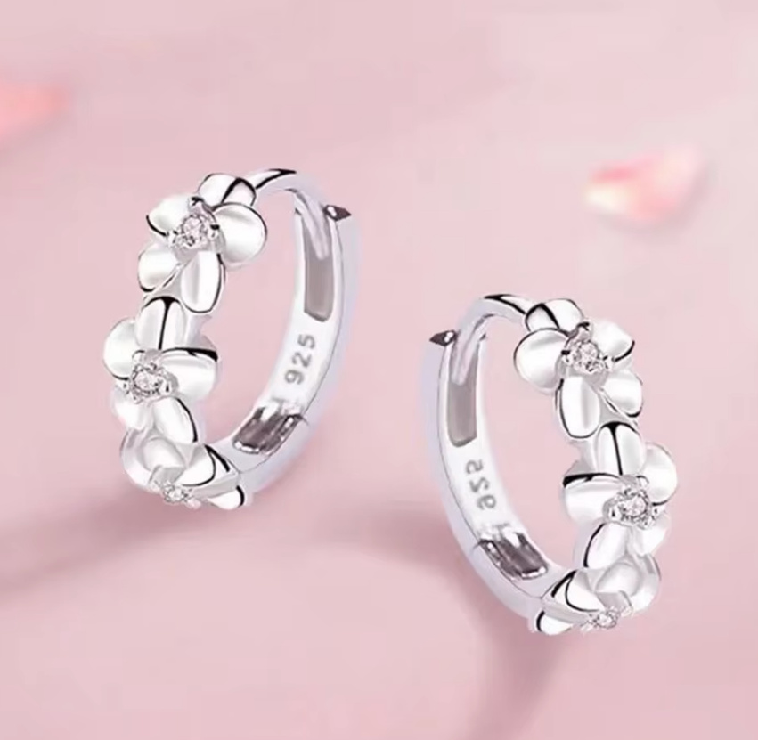 925 Sterling Silber Braut Ohrringe Rund mit Blumen