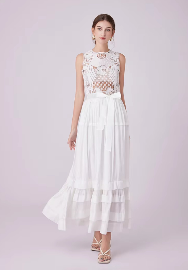 A Linie Boho Standesamtkleid Bryanna Knöchellang Ärmellos mit Spitze