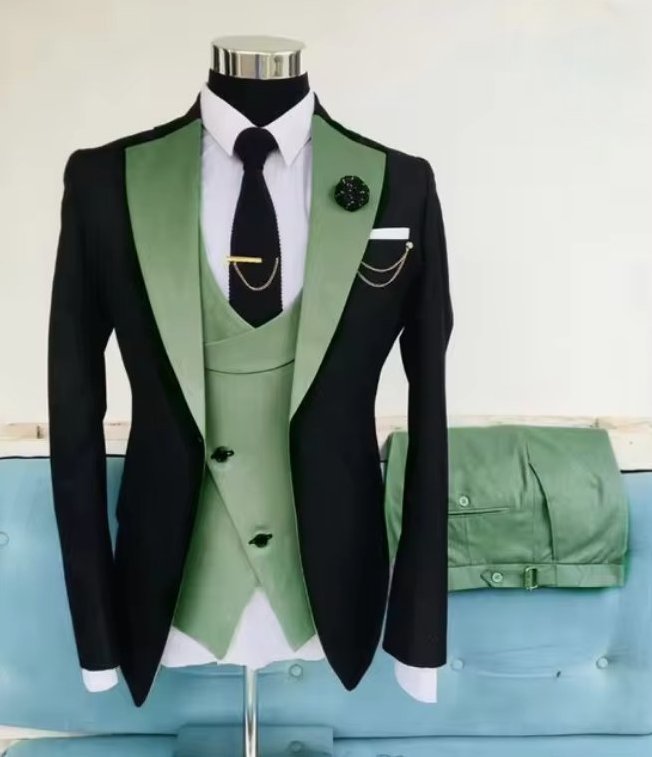 Hochzeitsanzug Anno für den Bräutigam Mintgrün Schwarz Dreiteilig