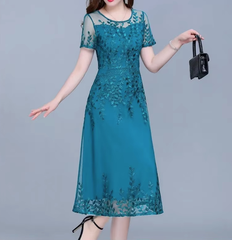 Elegantes A Linie Kleid für Hochzeitsgäste in Blau Wadenlang