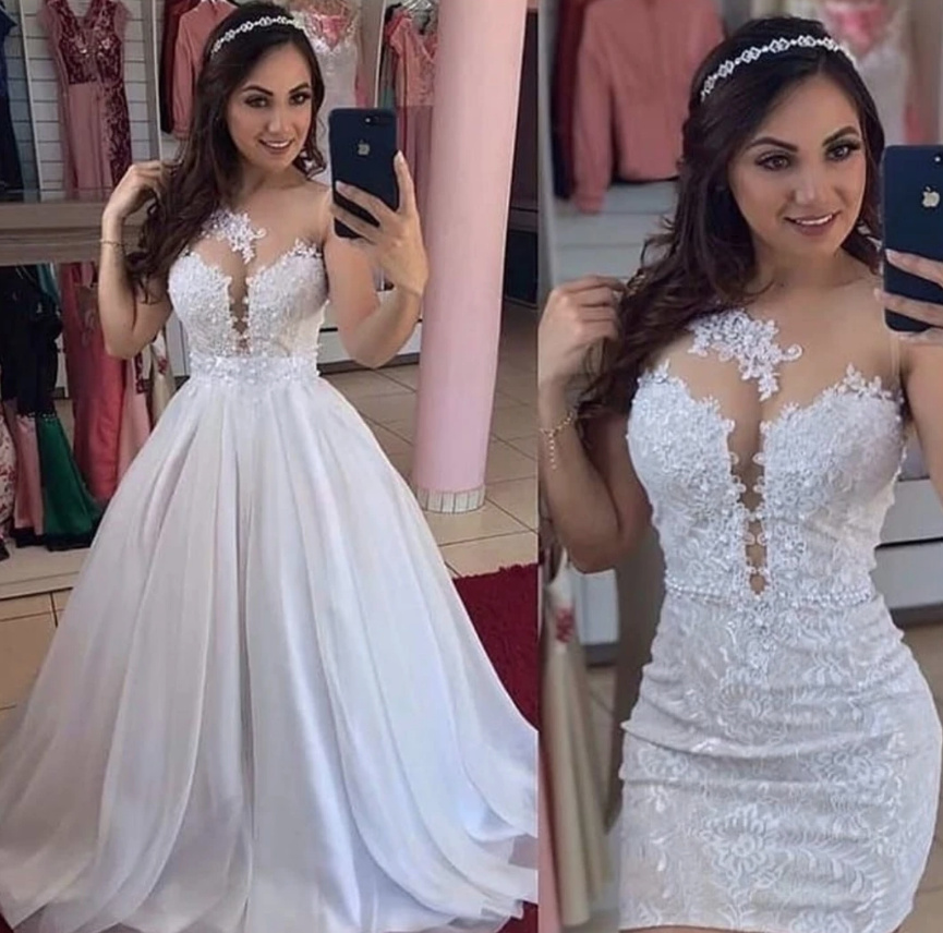 2 in 1 Brautkleid Anika mit Tattoo Spitze und Abnehmbarem Rock