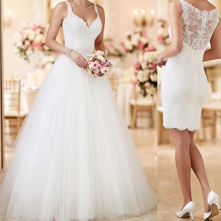 2 in 1 Brautkleid Abbey mit Spitze Abnehmbarem Tüll Rock