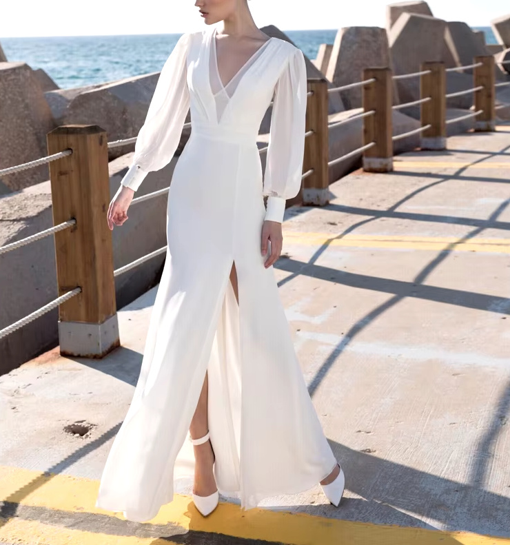 Fit and Flare Brautkleid Cordula mit Chiffon Ärmel und Rücken Ausschnitt