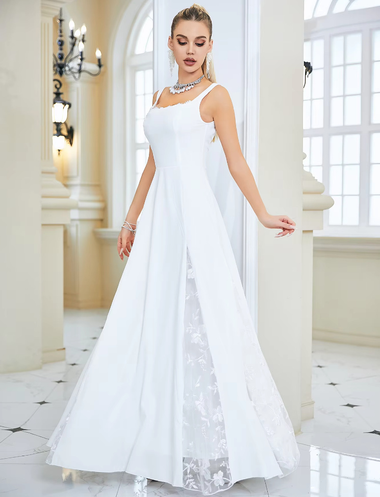 A Linie Standesamtkleid Caitlin Ärmellos mit Spitze
