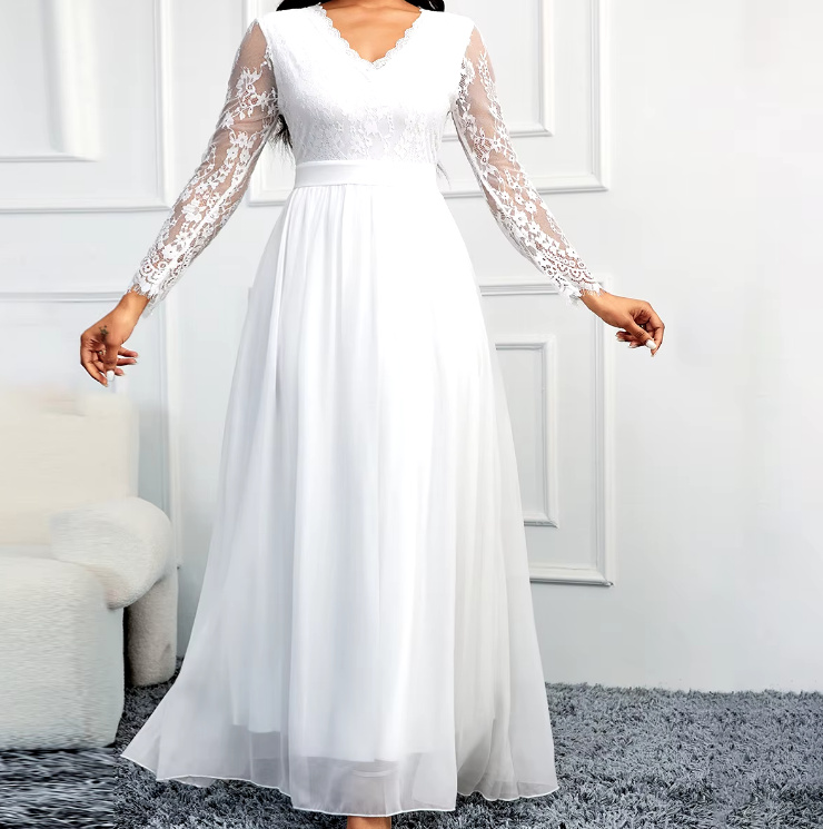 A Linie Chiffon Standesamtkleid Cathrine mit Tattoo Spitze