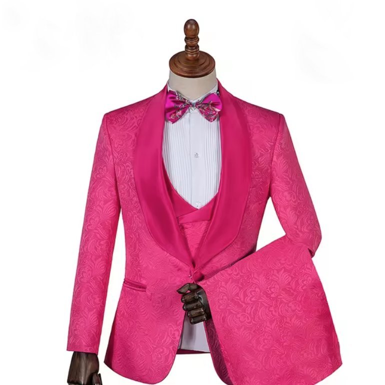 Hochzeitsanzug für den Bräutigam Dreiteilig mit Weste in Pink