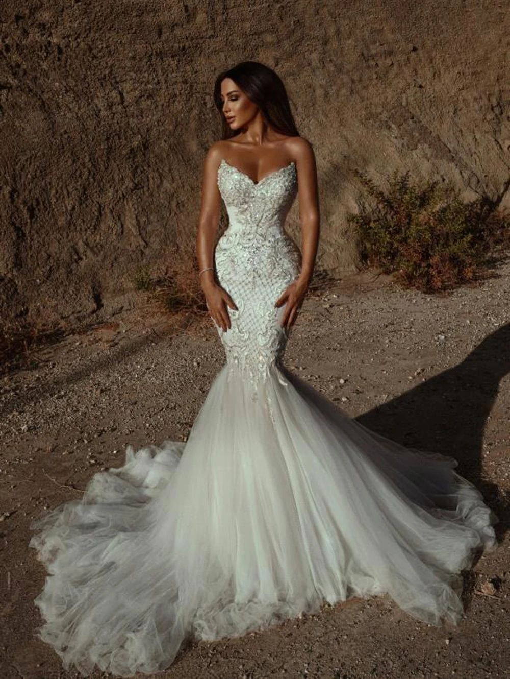 Luxus Meerjungfrau Brautkleid mit Perlen