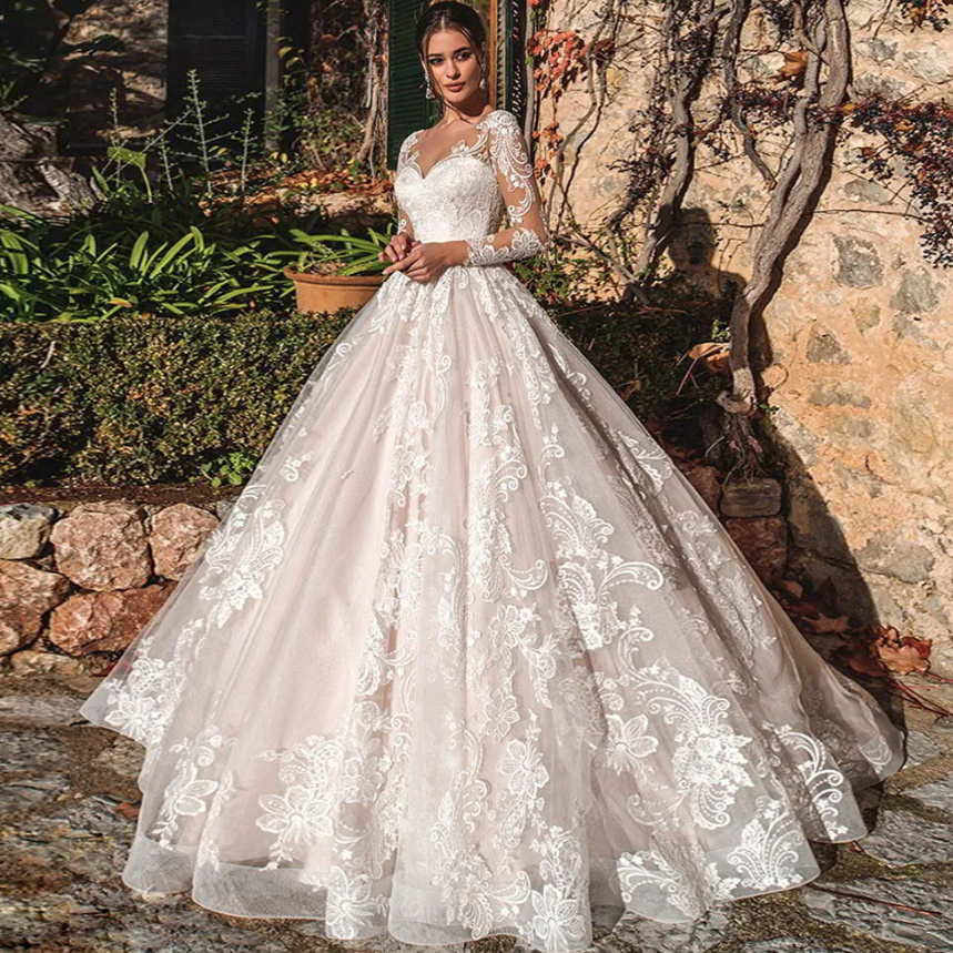 A Linie Langarm Brautkleid Amie Klassisch mit Spitze Bodenlang